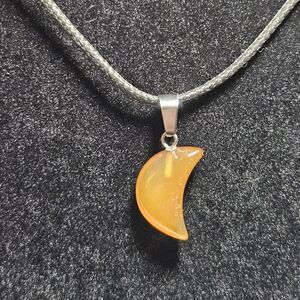 Brown Semiprecious Crescent Moon Pendant Black Cord Necklace 24-26"